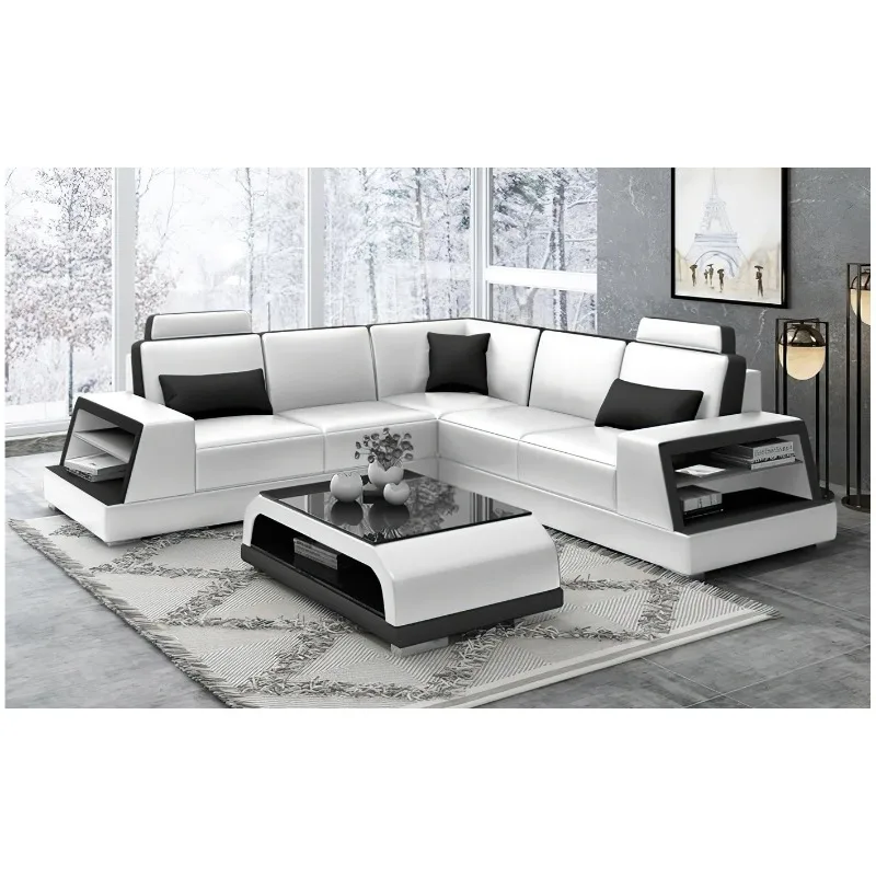Italian minimalist sofa, first floor cowhide living room combination Nordic small apartment simple leather sofa