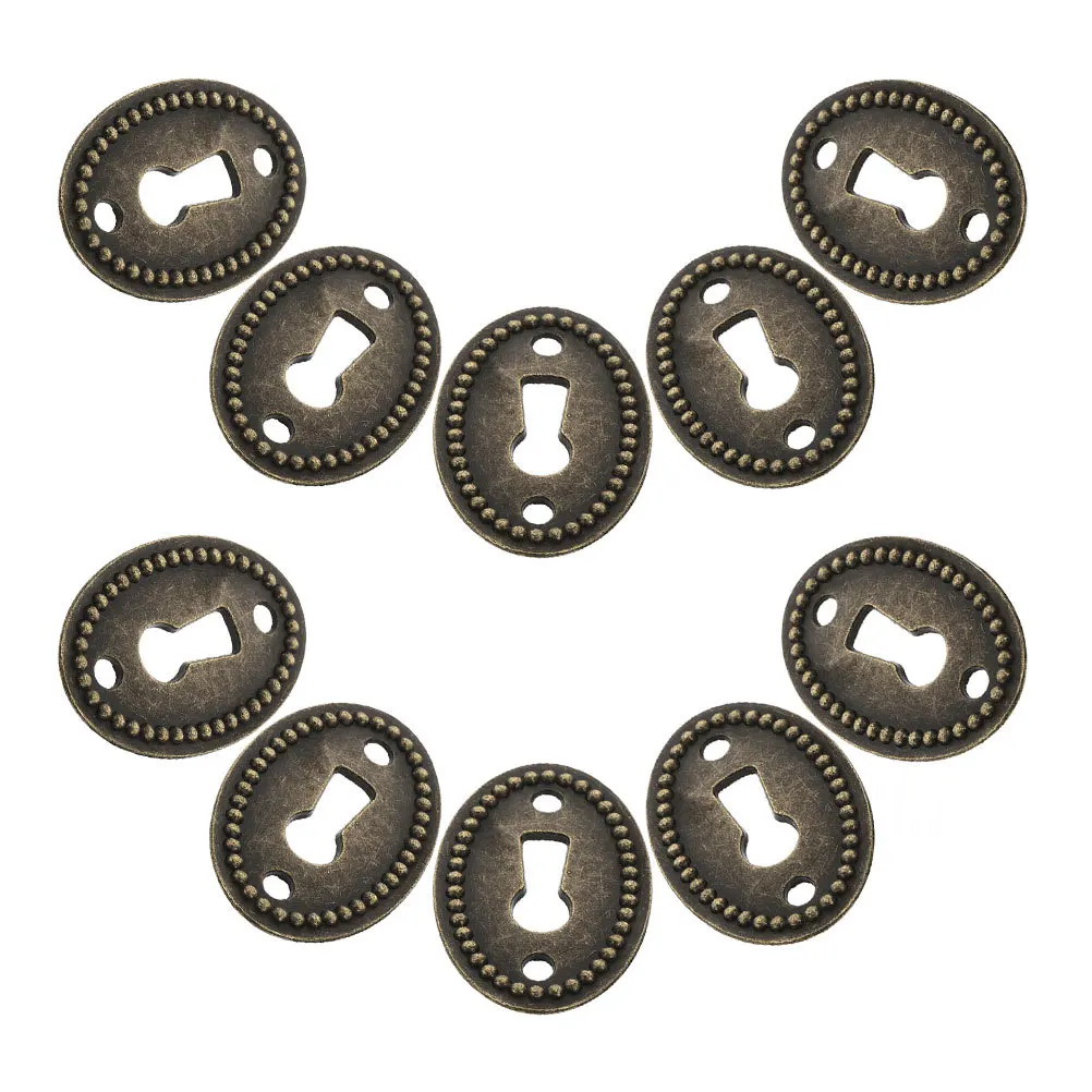 10Pcs Vintage Oval Keyhole Cover Insert Alloy Decorative Plate for Cabinet Furniture Jewelry Box Drawer Home Office