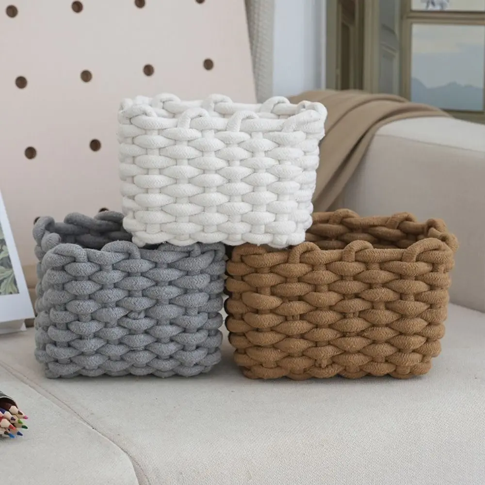 Nordic Style Woven Basket Rectangular Hand-woven Storage Basket Multi-functional Desktop Organize Baskets Desktop Storage