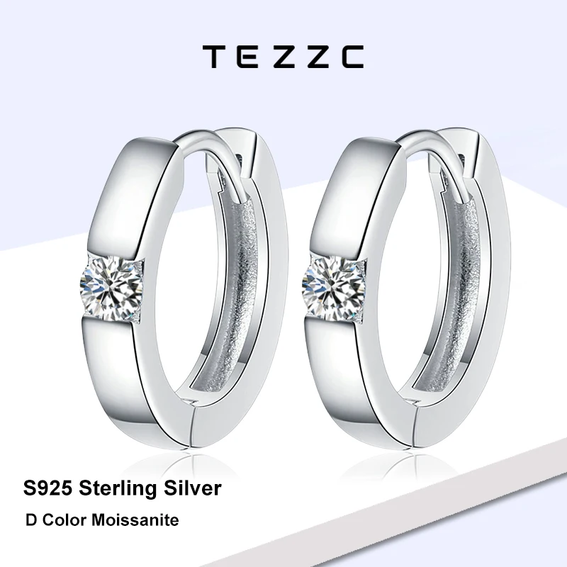 

Tezzc D Color Moissanite Earring S925 Sterling Sliver Plated White Gold Hoop Earring for Women Wedding Party Jewelry wholesale