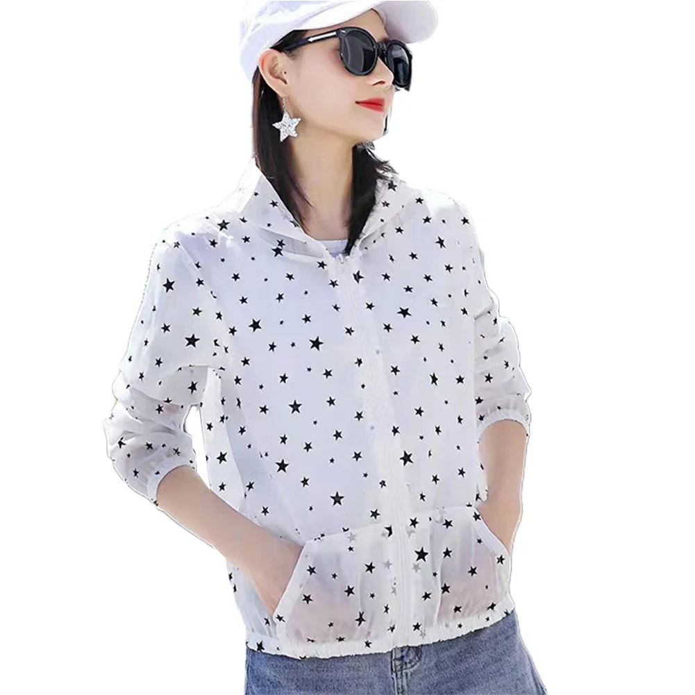 Womens Sun Protection Clothing Printed Transparent Light Jacket Sports Jacket