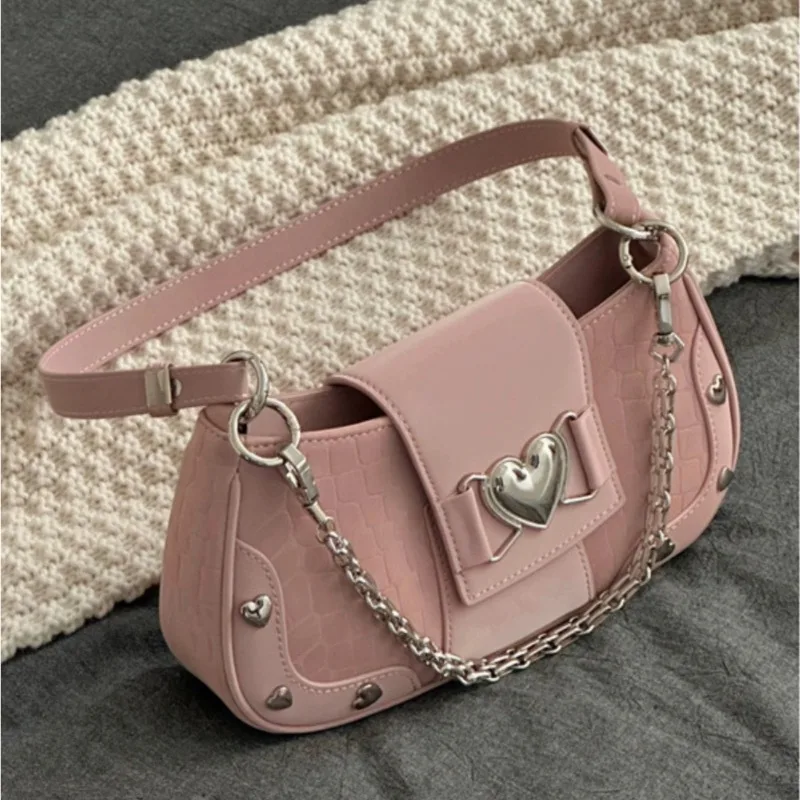 Bolso de hombro de PU para mujer, bolsa cruzada rosa, a la moda, 2023