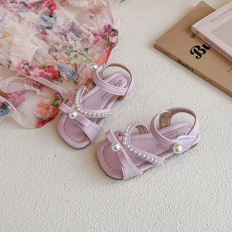 JGSHOWKITO Girls Beach Shoes Open Toes Soft Pearls Kids Sandals Candy Color Sweet 2026 New Children Princess Shoes Sweet Beads