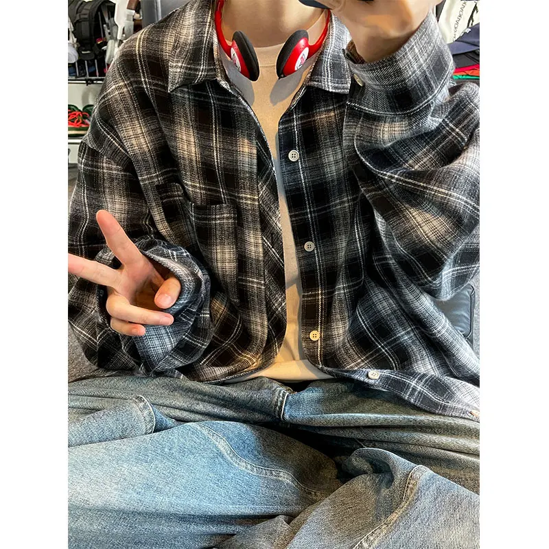 Vintage Plaid Shirts Men Clothing 2026 Plus Size 5XL-M Loose Long Sleeve Men's Casual Shirt All Match Single Breasted Blouses