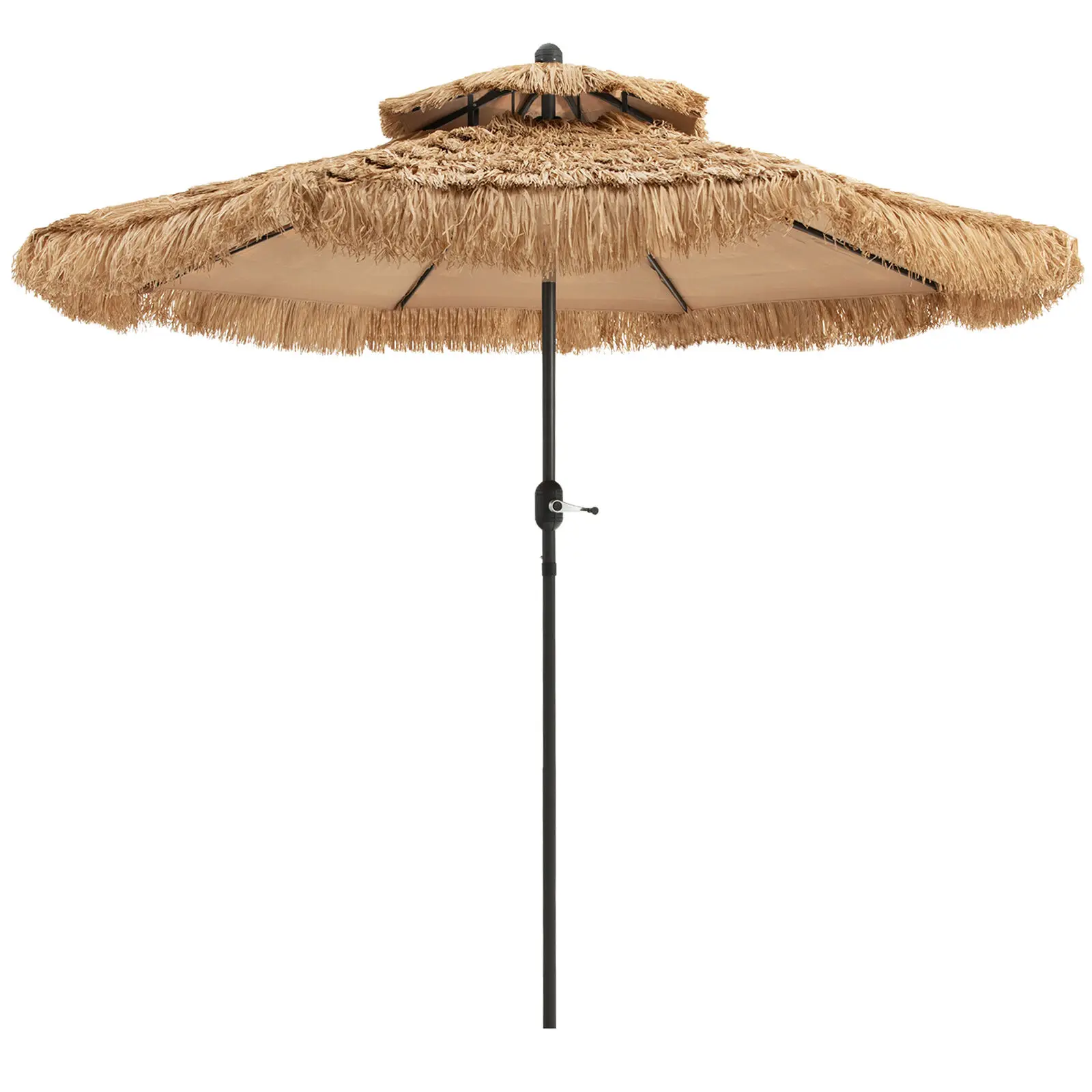 9 ft Thatched Tiki Patio Umbrella Beach Pool Sun Shade 2 Tier Hawaiian Crank