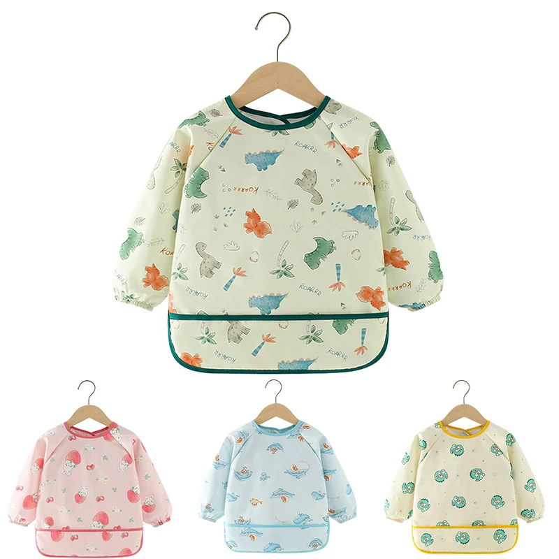 

Baby Feeding Clothes Waterproof Cartoon Animal Eating Baby Bib Fall Winter Boys Girls Long-Sleeved Infant Toddler Burp Clothes