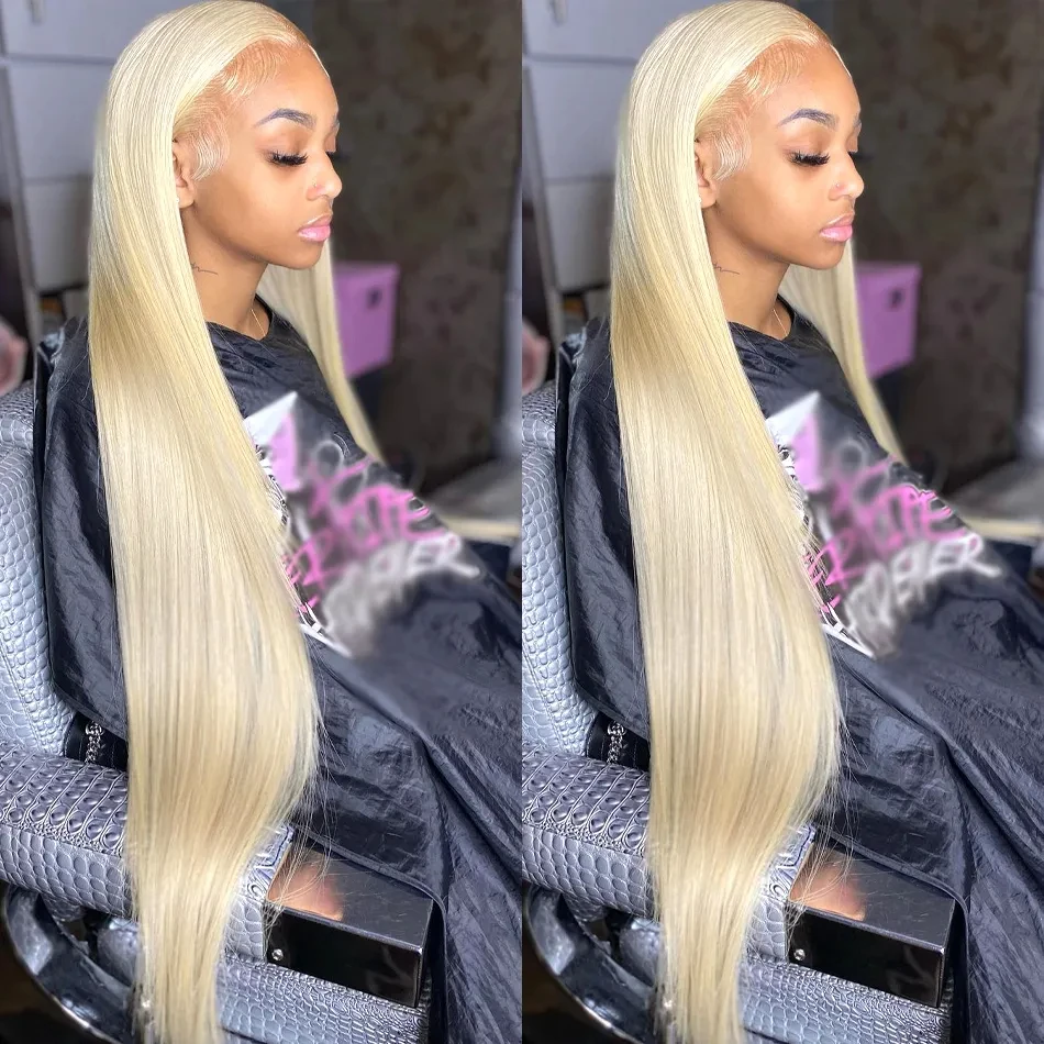 Glueless Wig Human Hair 4x4 Hd Transparent lace closure Straight  613 Brazilian 34 Inch For Women  Hd Lace Frontal Wig for Women