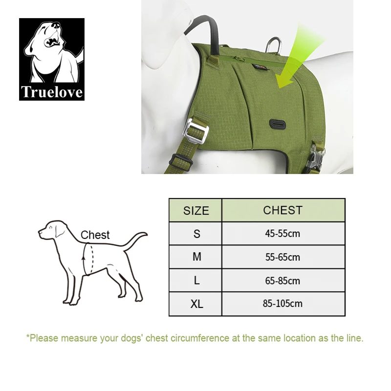 Truelove Dog Backpack Pet Harness Manufacturer Adjustable Tactical Handle Full Body Dog Vest for Hiking Training Outdoor TLB2251