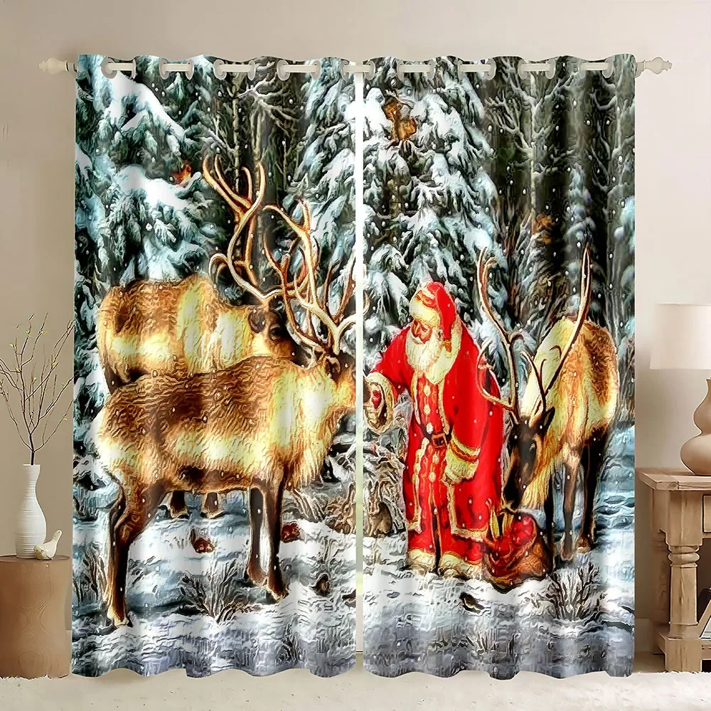 Deer Curtains,Deer Elk Herd in Fall Forest Print Curtains,Blackout Fabric Rod Pocket Curtains for Bedroom Living Room Kitchen