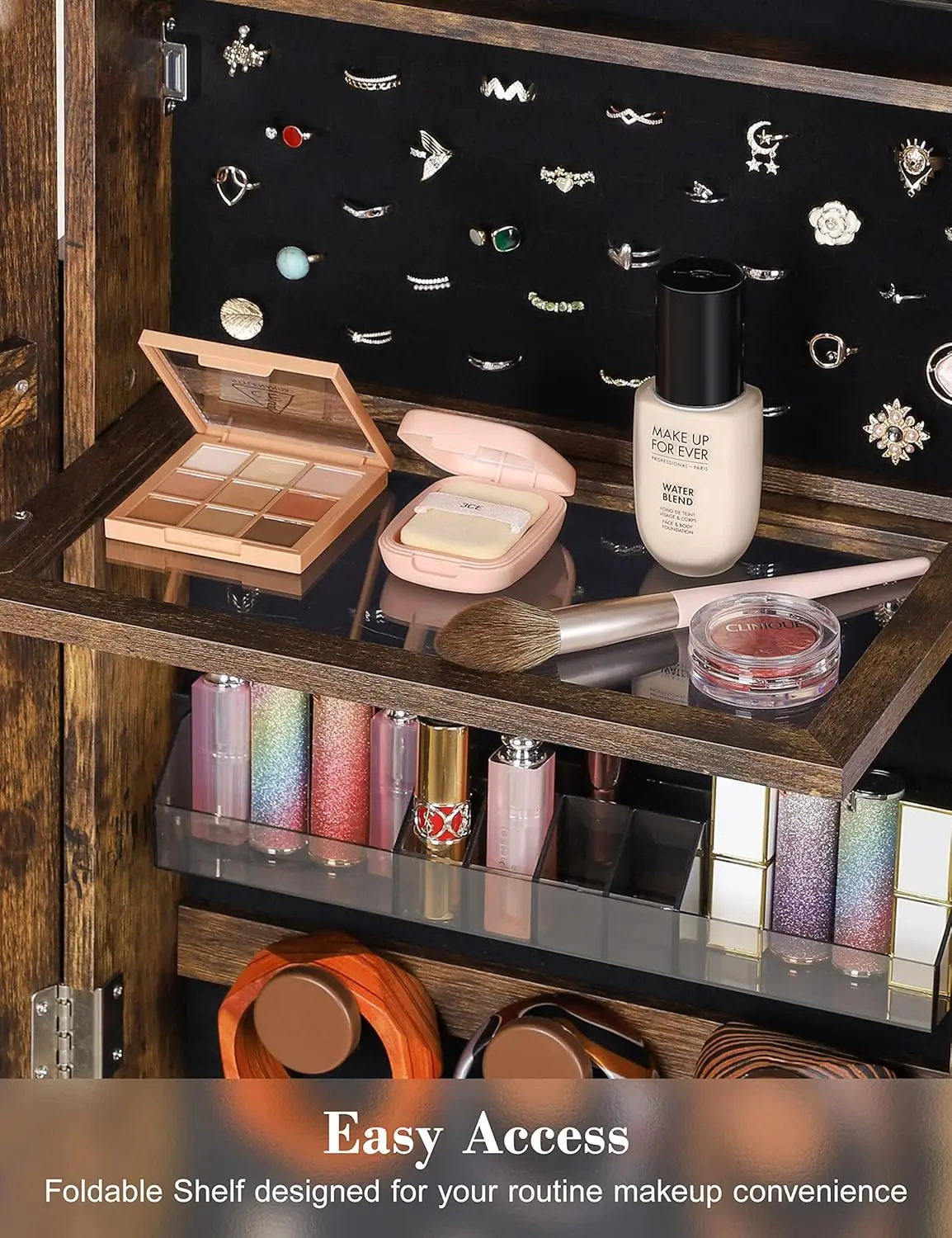 360 °     خزانة مجوهرات دوارة مع أضواء، مرآة زينة بشاشة تعمل باللمس، مرآة كاملة الطول قابلة للدوران مع مساحة تخزين للمجوهرات #4