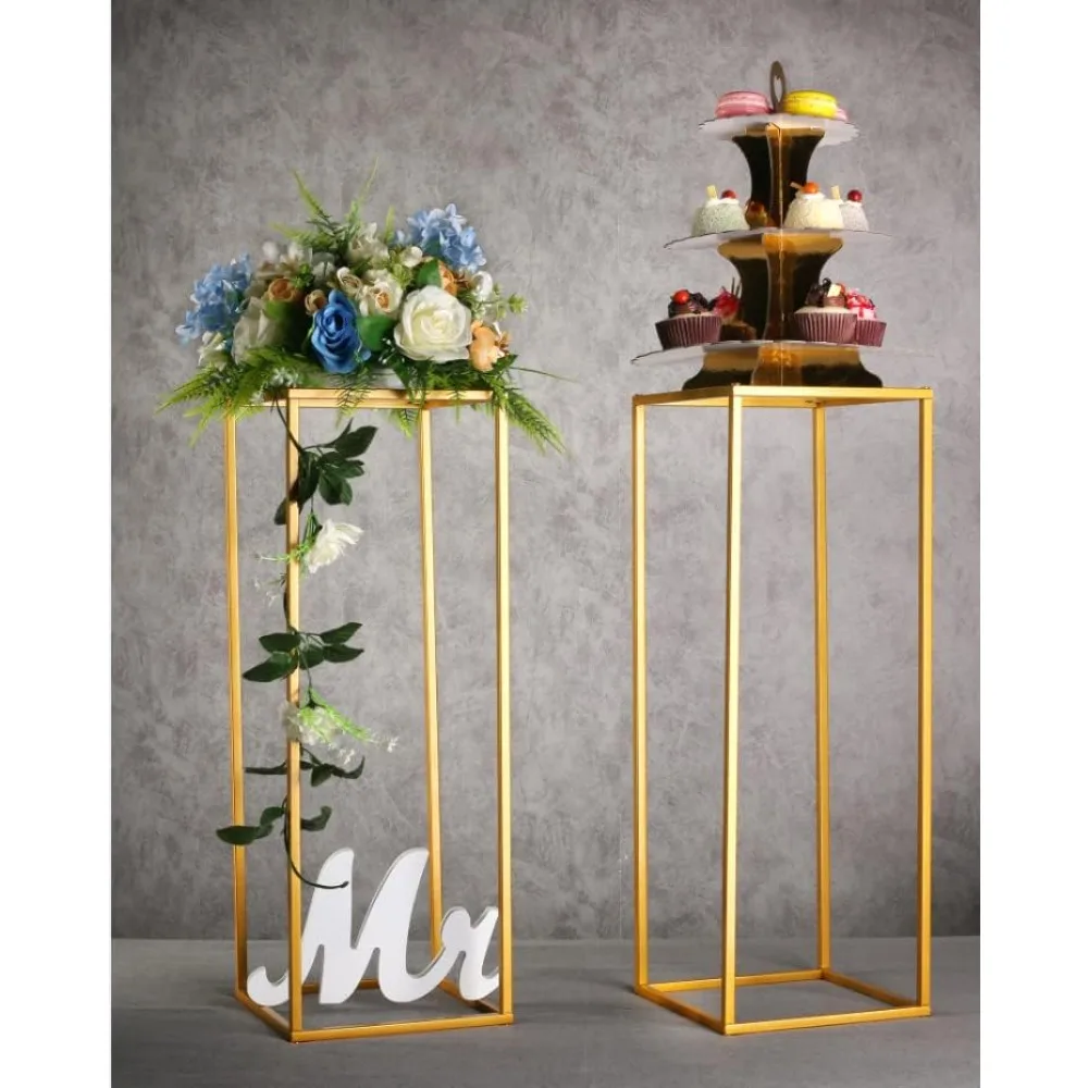 YALLOVE 10 Pack 23.75 Inch Gold Wedding Flower Stand Metal Vase Column Stand Geometric Centerpiece Vase for Home Party Wedding