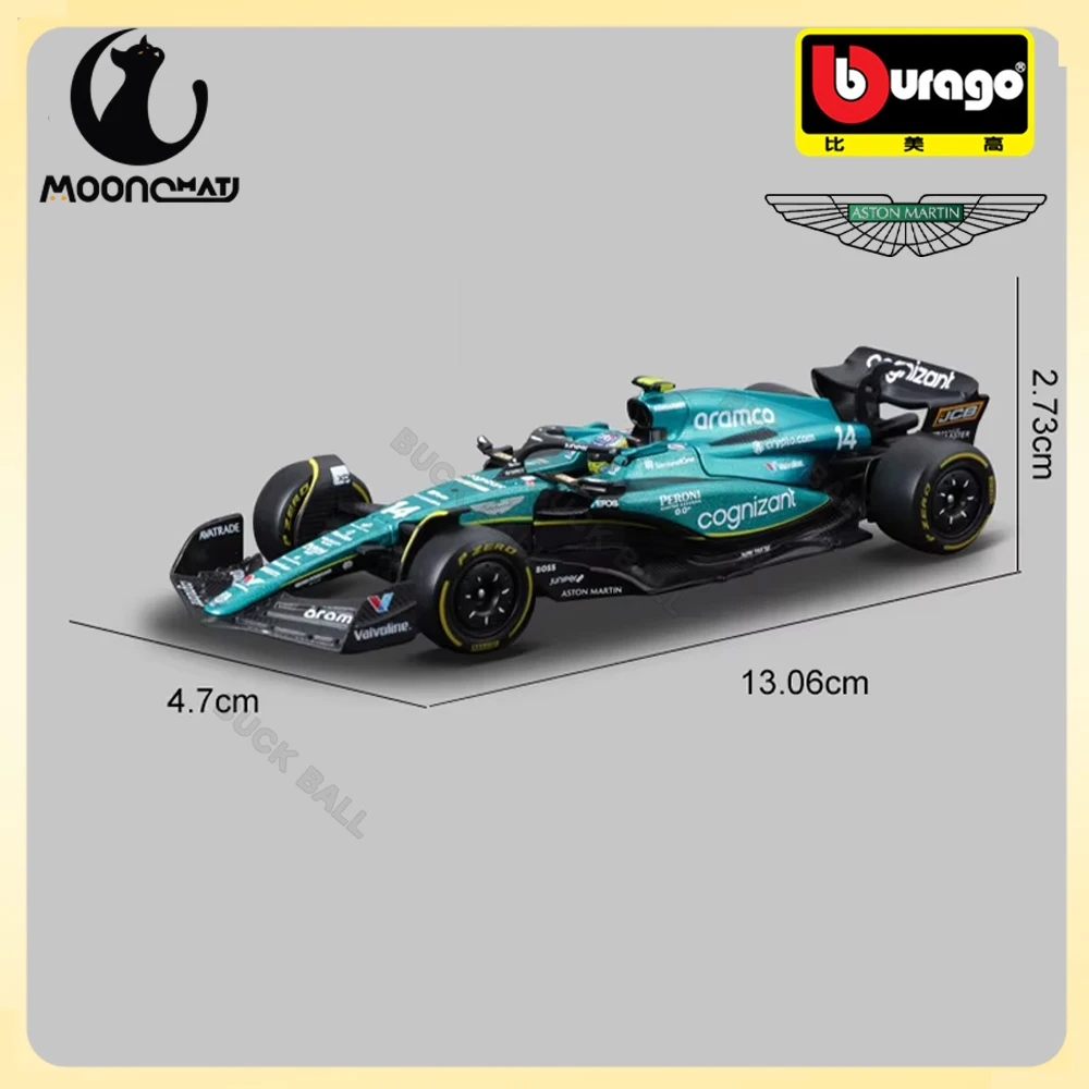 В наличии 1:43 Bburago Aston Martin Aramco F1 Team AMR23 2023, модель автомобиля # 14ллон # 18-каратный пылезащитный чехол из сплава, литая игрушка для автомобиля