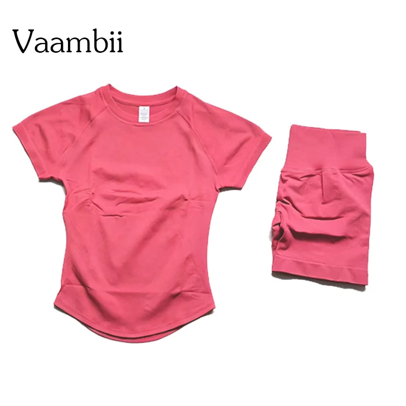 Impact Yoga Suit 2PCS Yoga Set Workout Sets Women Sportswear Gym Clothing Fitness Short Sleeve High Waist Shorts Sports Suits