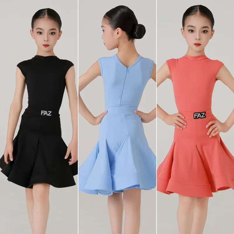 Girls' Sleeveless high-Neck Latin Dress Children's Rumba Ballroom Dance Competition Skirt Party Jive Samba professional dance
