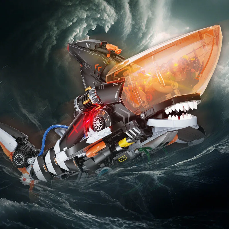 

iDEA Action Figures Building Block Mechanical Wave Shark Construction Model Sets Bricks Robot Animals Toys With Light For Gifts