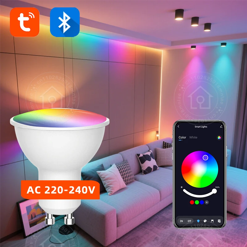 

GU10 Bluetooth Lamp Tuya Smart Bulb RGB 220V Led Light Bulbs Smart Led Bulb APP Control Lamp 5 7 9W Dimmable For Room Home Decor