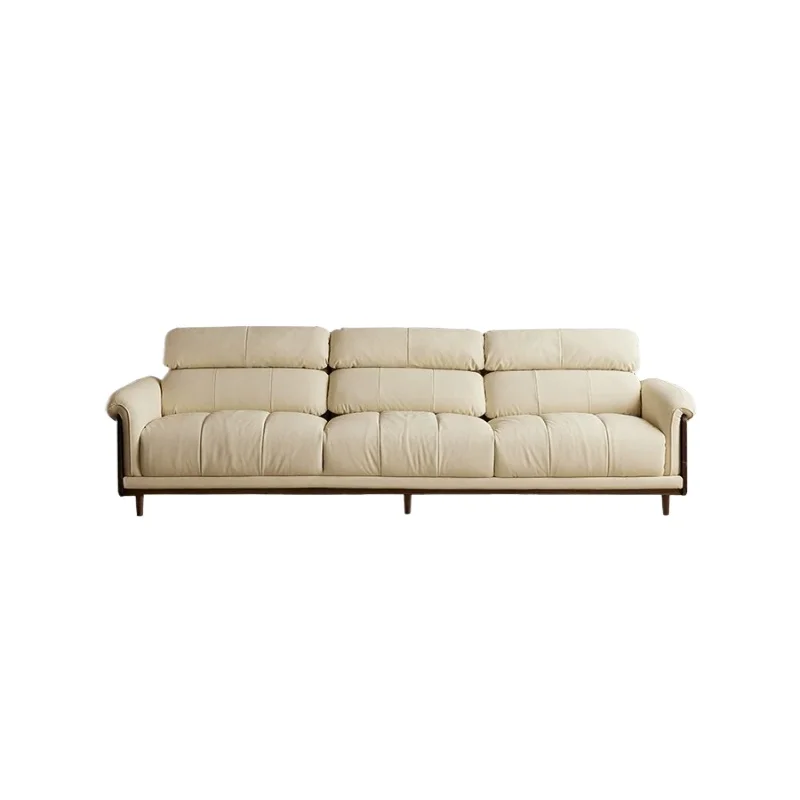 LMM sofa solid wood cream wind size apartment household living room furniture leather three-person sofa