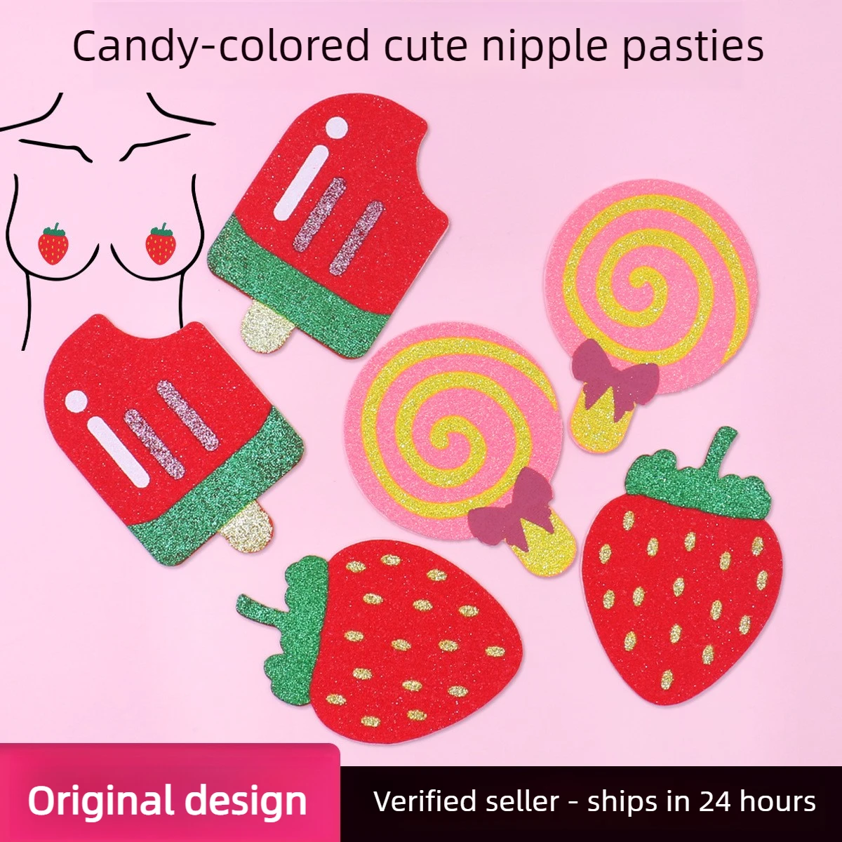 Sexy Glitter Nipple Cover Pasties Women Strawberry Watermelon Lollipop Breast Petals Stickers Rave Festival Party Lingerie Pads