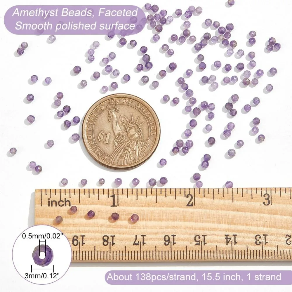 About 180-210 Pcs Natural Amethyst Beads, 2mm Faceted Round Stone Beads Loose Gemstone Beads Spacer Beads for DIY Crafts