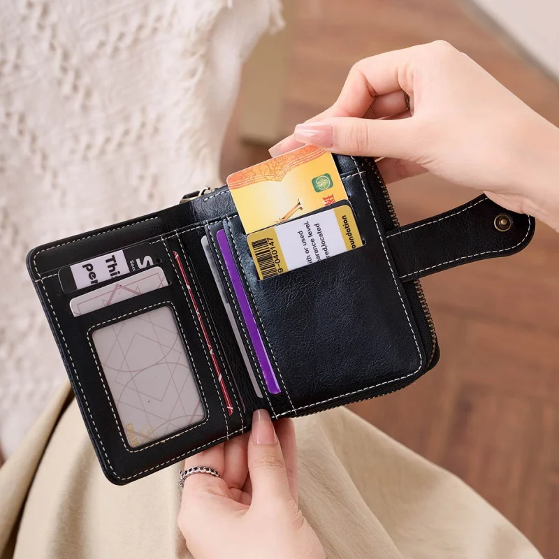 Western Oil Wax Skin Multi Slot Design Women Wallet Fashion Hasp Coin Purse for Ladies