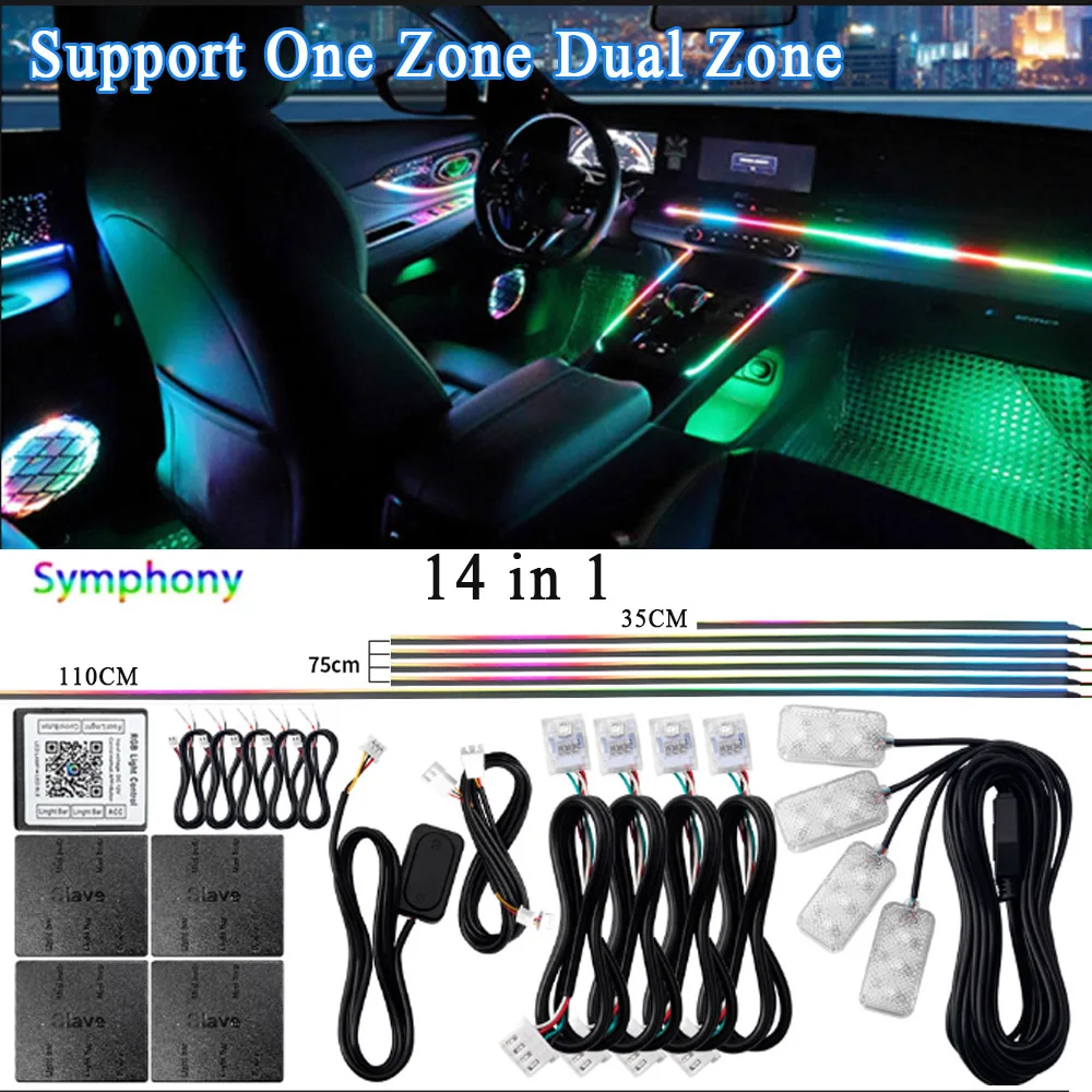 14/18 in 1 Led Acryl Auto Omgevingslicht RGB 64 213 Kleur Symfonie Acryl APP Streamer Sfeer Lamp Kit Eén Zone Dubbele Zone
