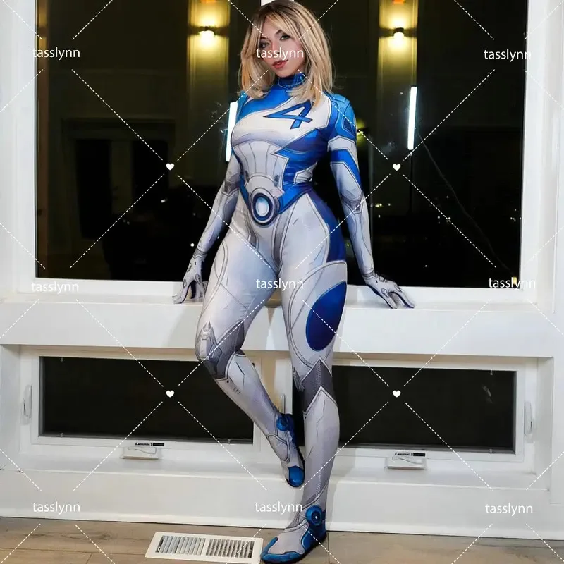 

Anime Cosplay Invisible Woman Cosplay Costume Women Sue Storm Halloween Costumes Invisible Woman Bodysuit Geek Girls Suit