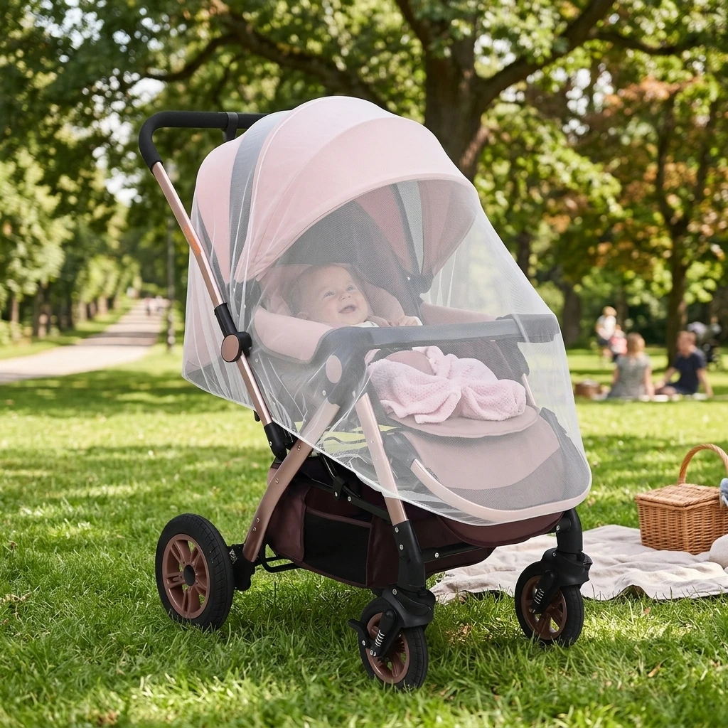 High Density Mesh Stroller Mosquito Net Full Coverage Baby Pushchair Anti Bug Canopy Breathable Universal Fit for Travel