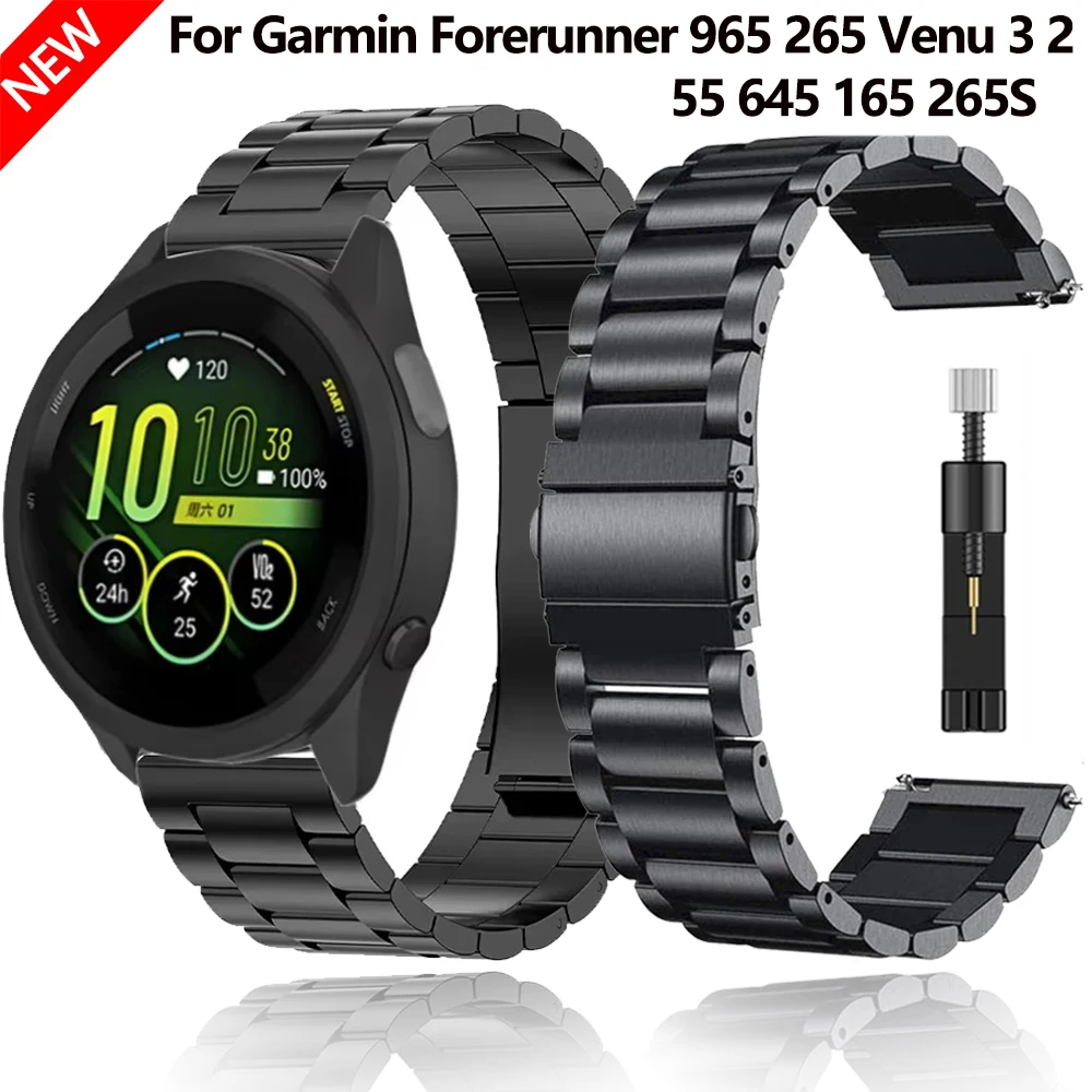 Металлический ремешок 18 мм, 20 мм, 22 мм для Garmin Forerunner 55 645 245 165 965 265 255/Venu 3, браслет для Garmin Vivoactive 5 6/Move Trend