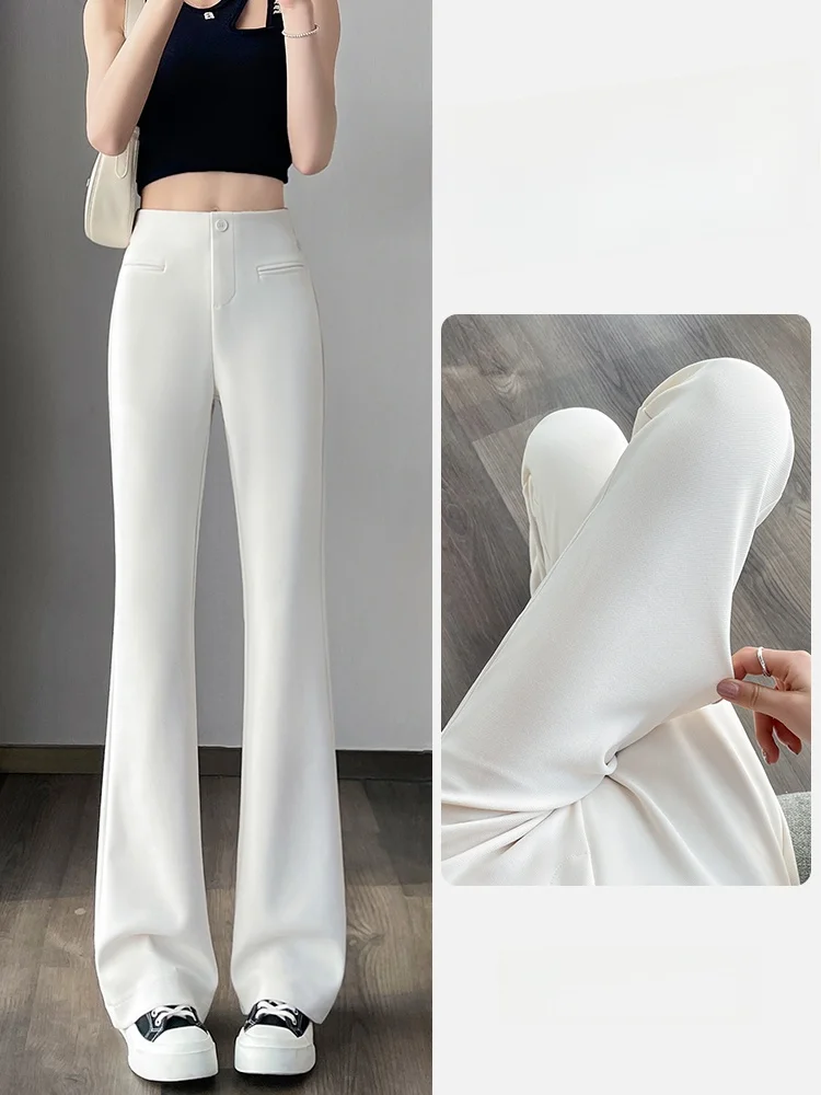 الأبيض الحرير الجليد مايكرو متوهج دعوى السراويل النساء الصيف رقيقة تابوت اليوغا السراويل مرونة ضئيلة عالية الخصر ثنى بناطيل كاجوال