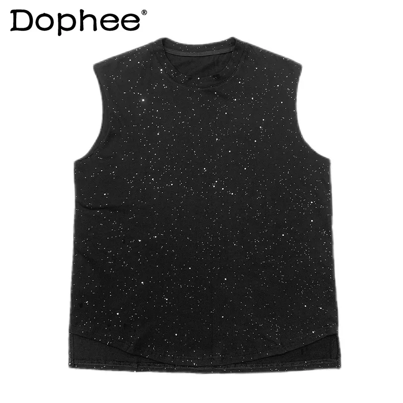 

Summer New Ins Heavy Sequin Round Neck Vest Handsome Men's Fashion Trend Korean Version Sleeveless Casual Loose T-Shirt