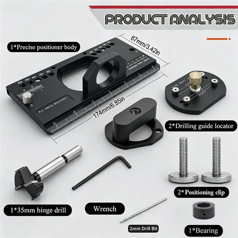 Y42A-Metal Concealed Hinge Jig With Built-In Hole Guide, 35Mm Cabinet Door Hinge Jig,Drilling And Positioning Tool