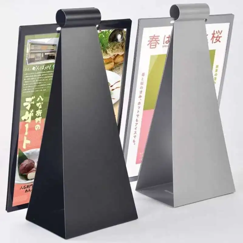 A5 200X100MM Flip Over Metal Menu Holders black silver Poster Leaflet Sign Display Stand Table Price Listing Holder Frame