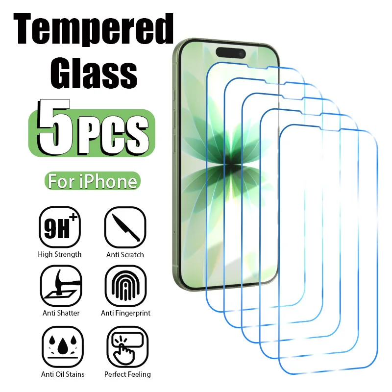 5PCS Screen Protector for iPhone 17 16 15 14 13 12 11 Pro Max Tempered Glass for iPhone Air 16 15 Plus 13 12 Mini XR X XS Max