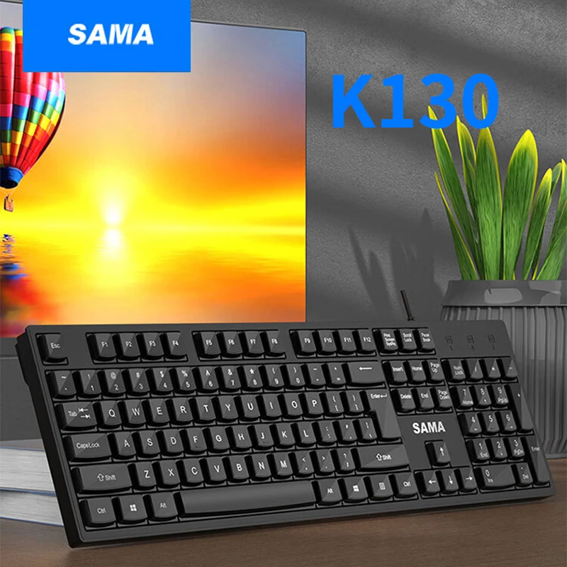 

Sama K130 USB Wired Keyboard - Anti-Spill, Silent Design, Full-Size for Office/Home (Black)