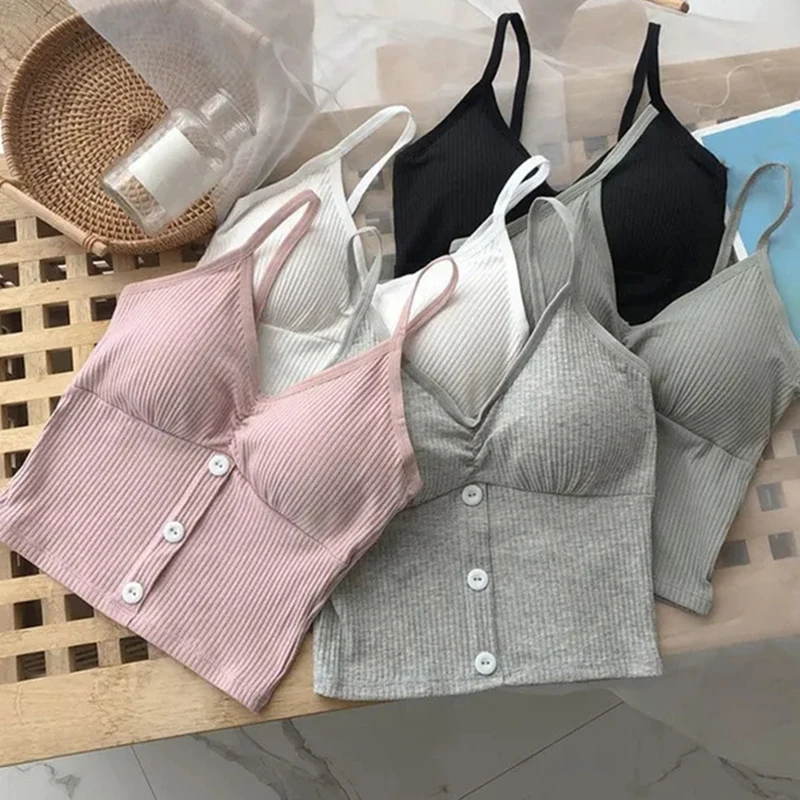 

Women Knitted Tank Top Strap Vest Female Knitting Crop Top Chest Wrap Pure Cotton Underwear Camisoles