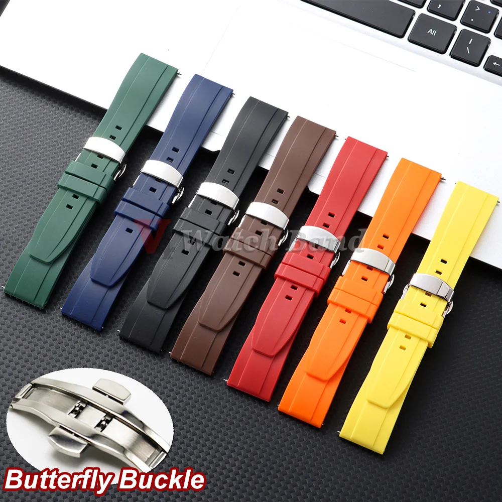 Bracelet de montre en caoutchouc à dégagement rapide, pour Omega, Seiko, Tissot, 18mm, 20mm, 22mm, 24mm, en Silicone, fermoir papillon