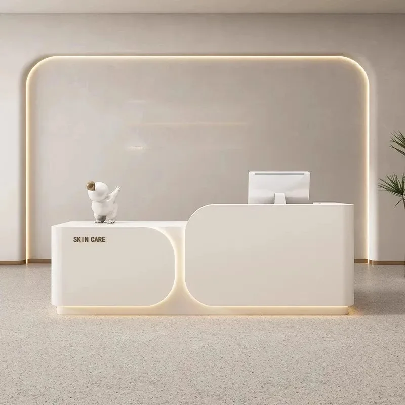 Mostradores de recepción de diseño de almacenamiento, cajón barato de madera de lujo, escritorios de recepción blancos, muebles de recepción Mostrador clásicos modernos