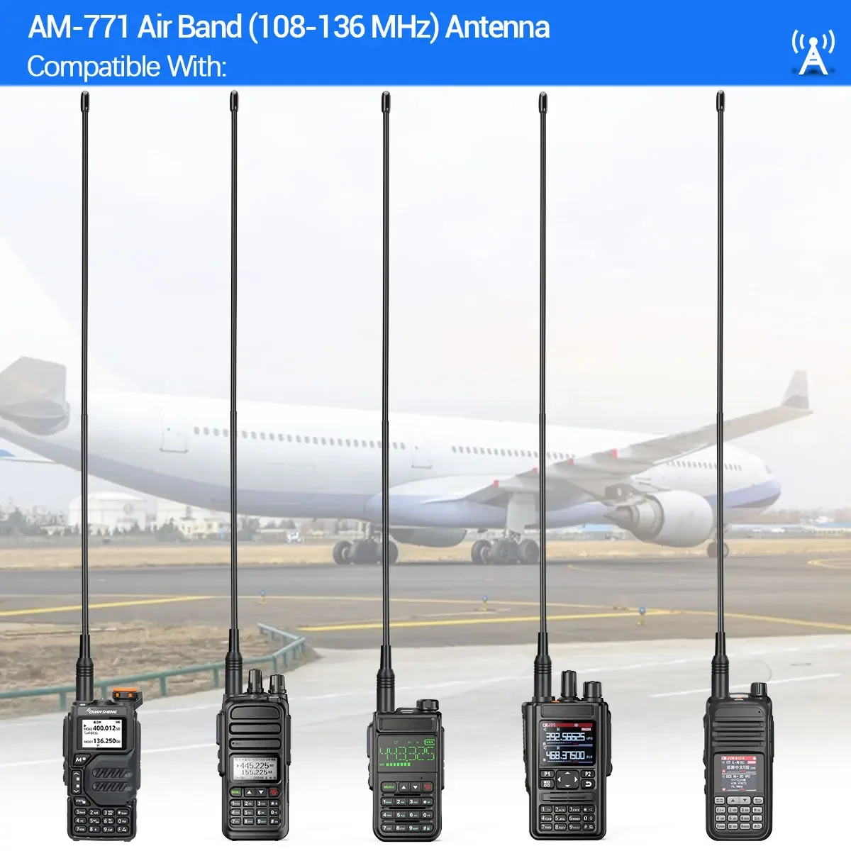 AM-771 에어 밴드 SMA-암 안테나, 108-136MHz, Quansheng UV K5 K6 K5(8) Baofeng UV 5RH 21 PRO V2 워키토키 햄 라디오용