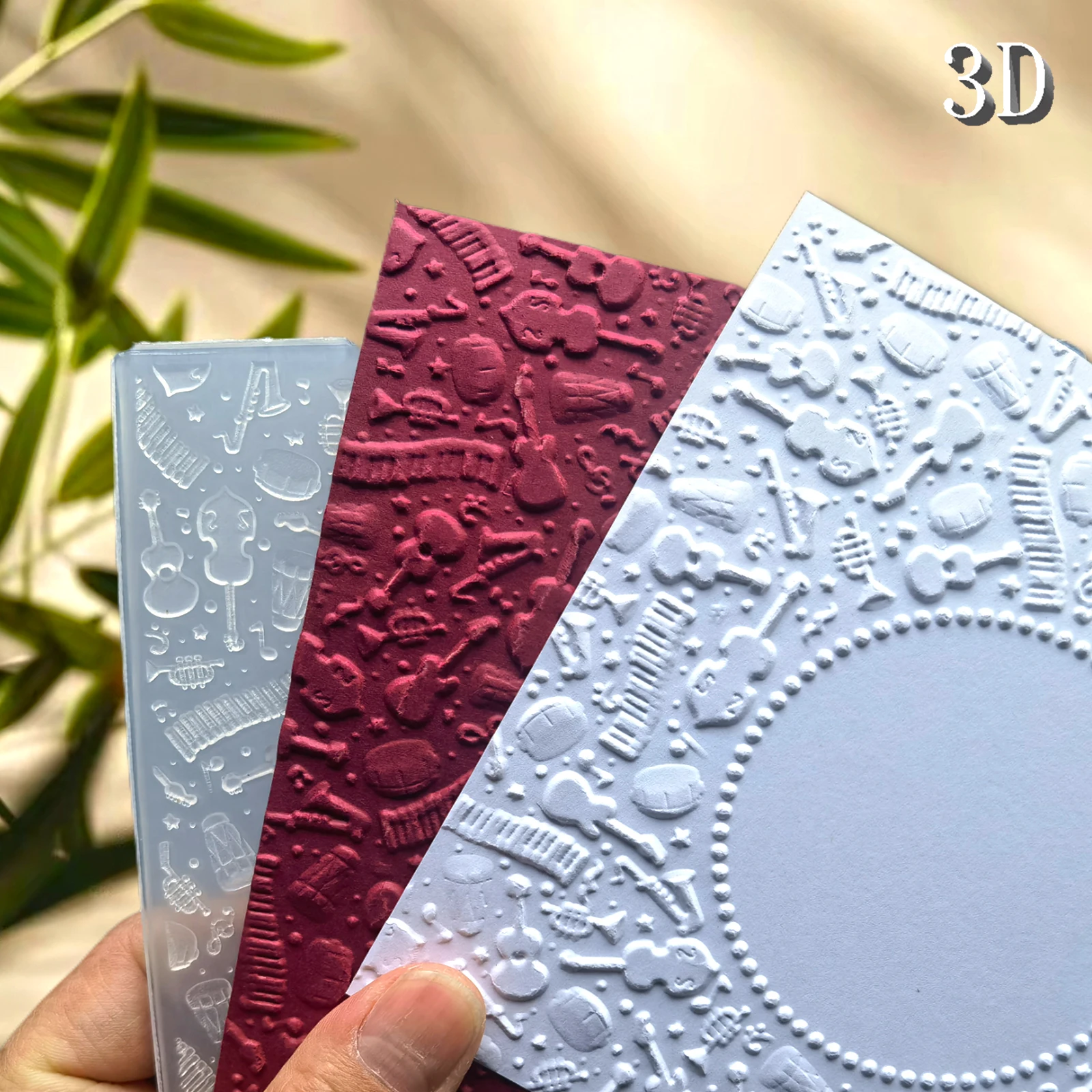 3D Embossed Folder - White, Music Theme Pattern Background, Suitable for DIY Scrapbooks and Business Card Printing, Perfect for