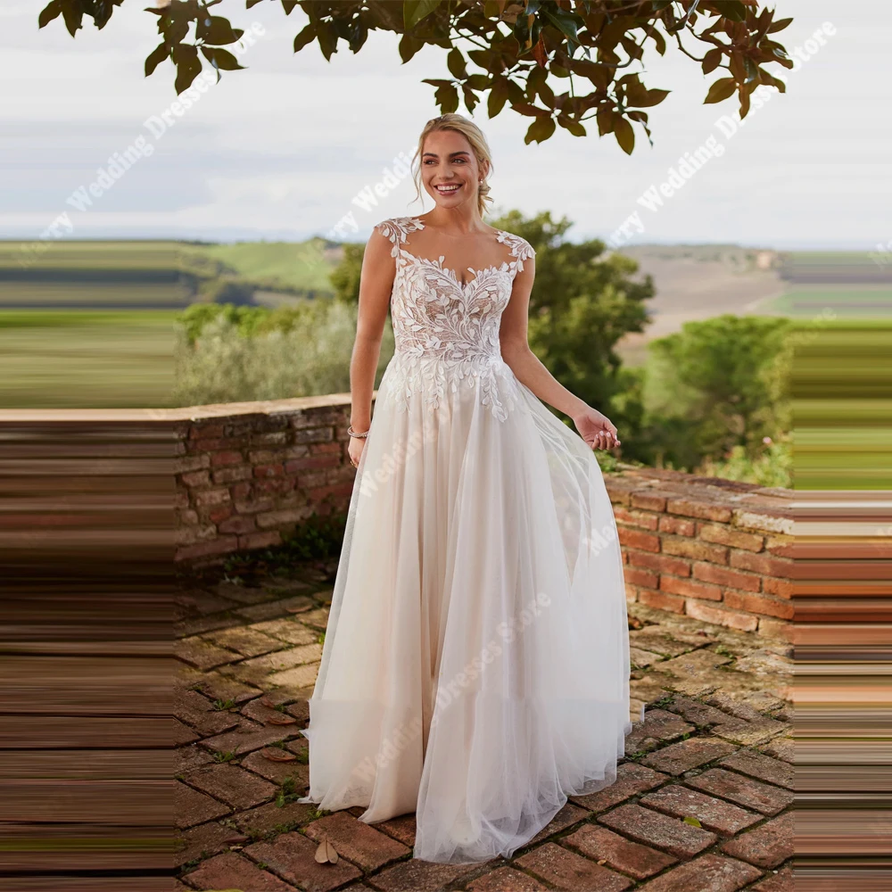 

2025 Modern A-Line Women's Wedding Dresses Pretty Lace Appliques Bridal Gowns Sweetheart Collar Sleeveless Party Robes De Mariée