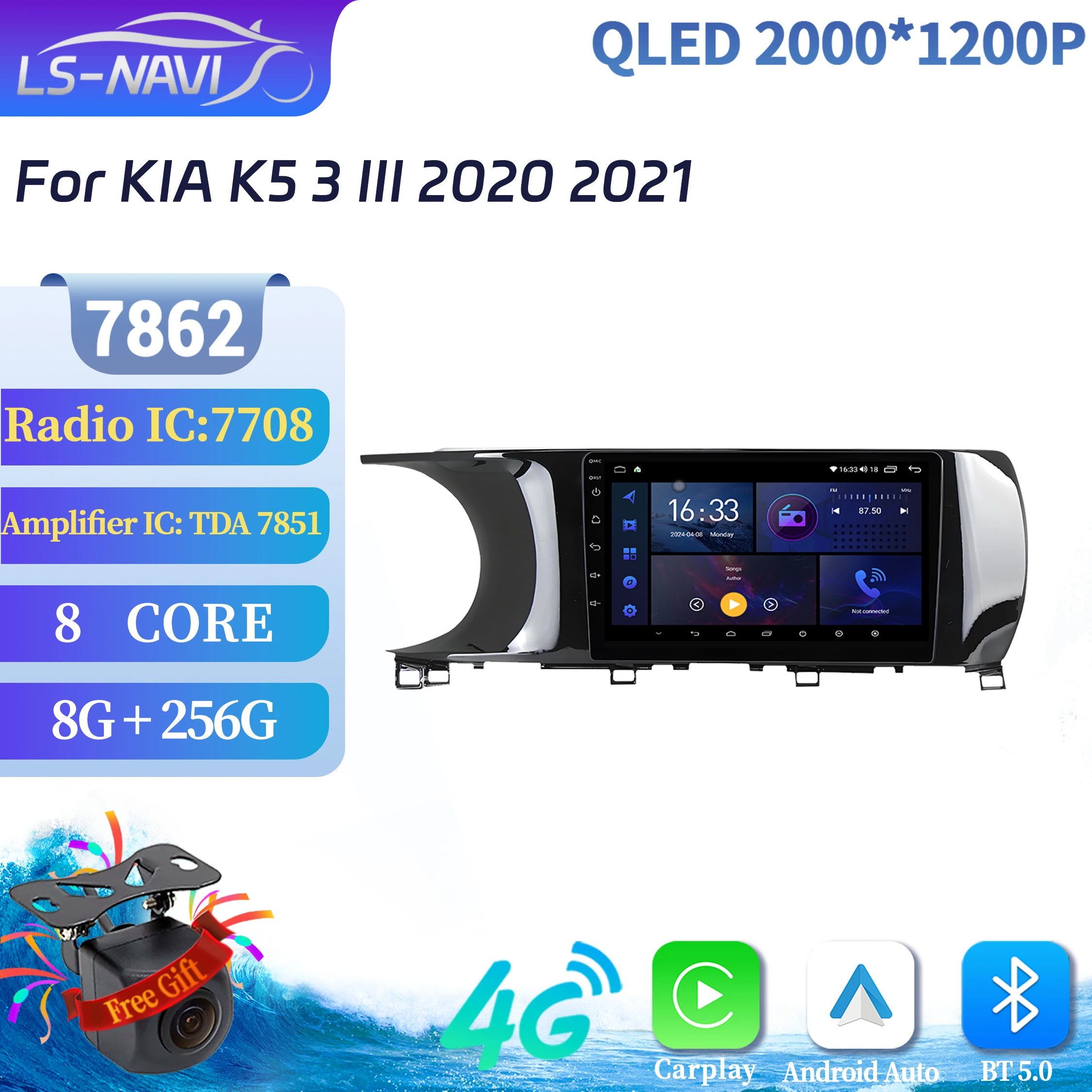 

Car Radio GPS Android 14 For KIA K5 3 III 2020 2021 Multimedia Navigation Carplay 7862S 8G 256G Head Unit System 2K QLED Screen