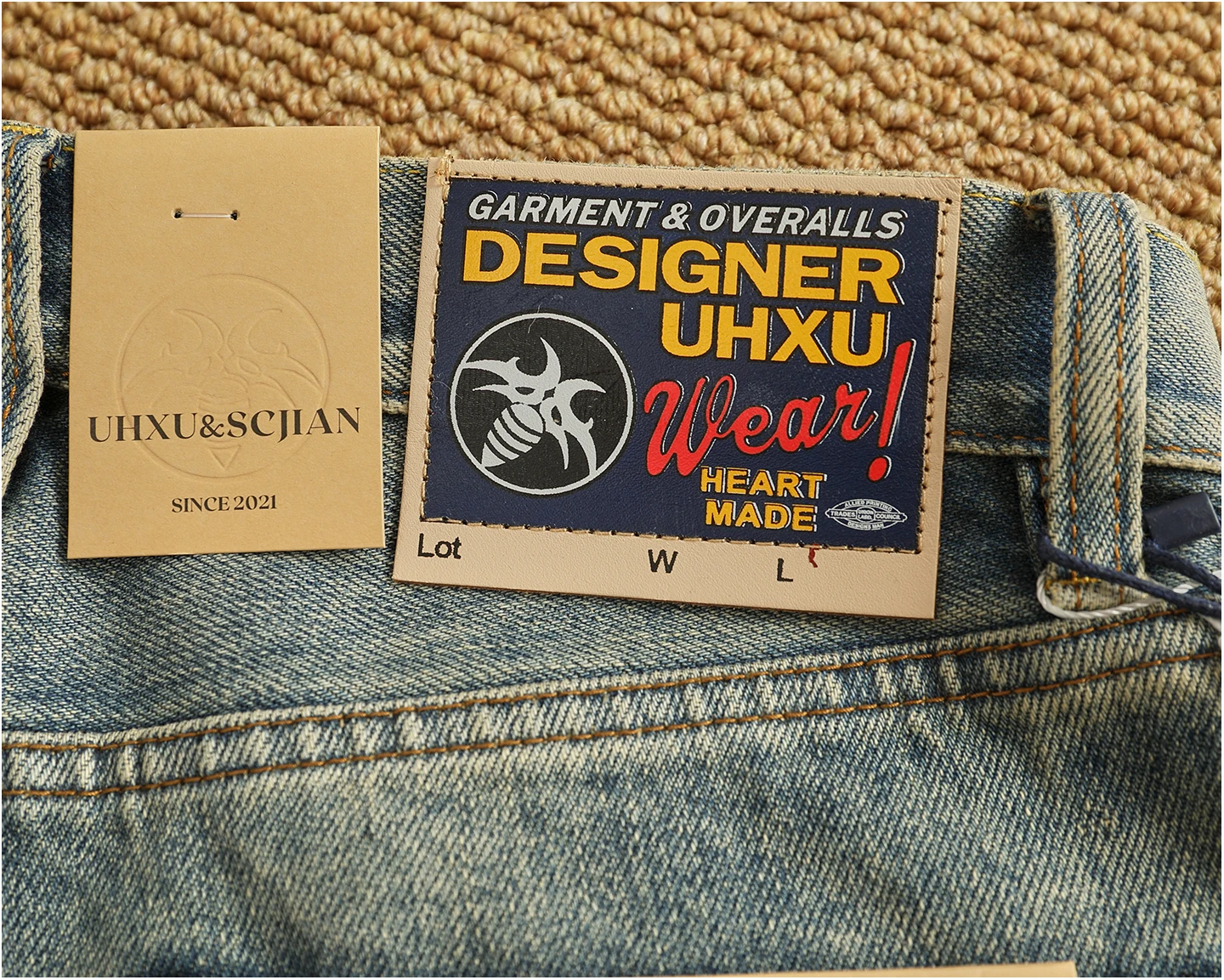 Pantalones vaqueros pesados de alta calidad para hombre, Vaqueros rectos cónicos lavados artesanales con parches desgastados a la moda de calle alta