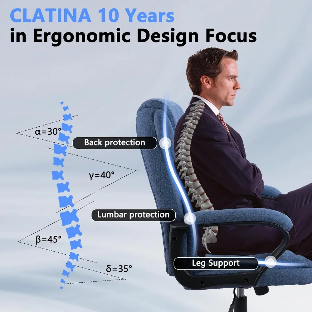 كرسي مكتب من القماش الأزرق، كرسي مكتب مغطى بالقماش، كراسي دوارة بارتفاع قابل للتعديل، كرسي تنفيذي مريح بأذرع وجلد