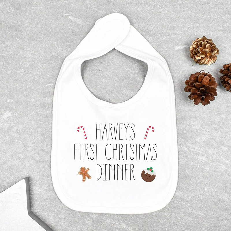 

Personalised 2024 First Christmas Dinner Bib baby boy girl 1st Xmas party Decoration baby shower new mom gift Present keepsake