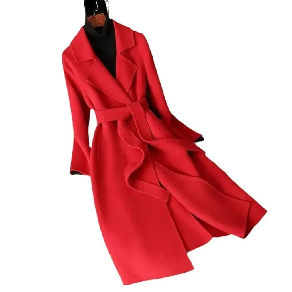 

Women's Double-sided Wool Belt Coat Slim-fit Mid-length Fashion for Autumn And Winter New Style