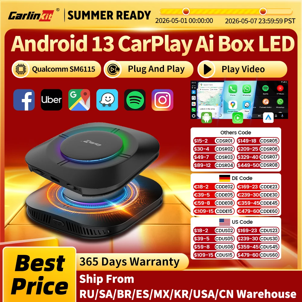 2026 新型 CarPlay AI ボックス LED Android 13 SM6115 8コア CPU 5G