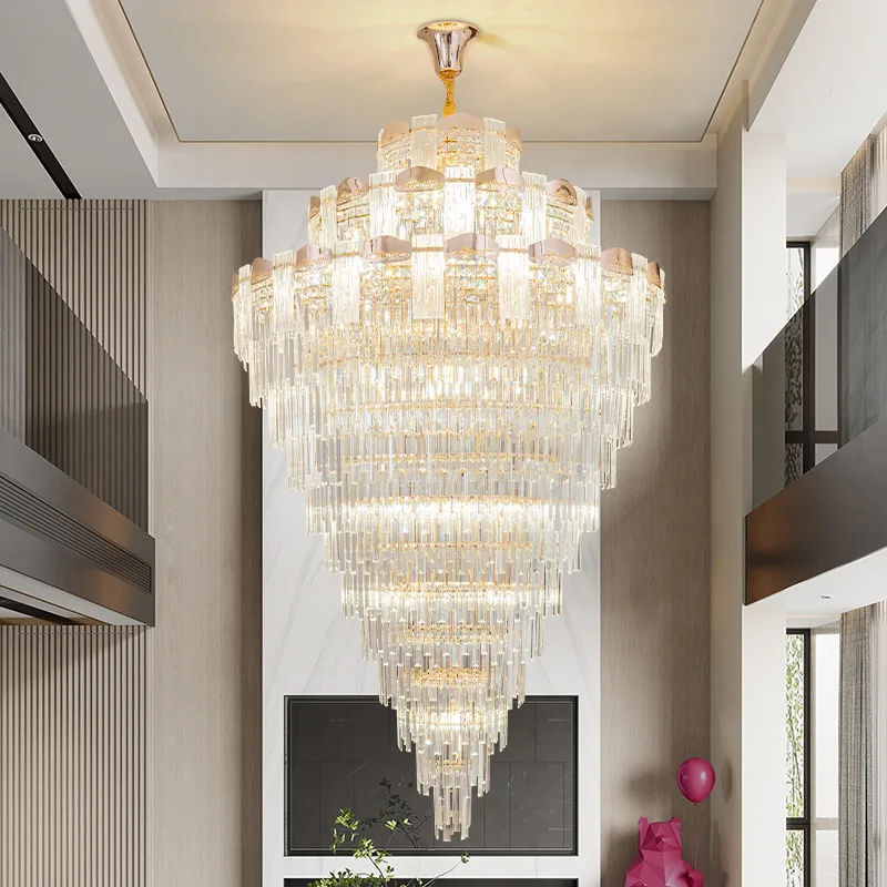 Duplex staircase chandelier LED Villa living room crystal chandelier Atmospheric restaurant club staircase chandelier