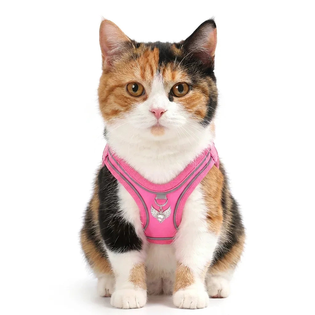 Weiches Katzen-Geschirr- und Leinen-Set, entwischungssicheres Kätzchen-Geschirr mit verstellbarem Riemen, leichtes, atmungsaktives Gehgeschirr für Katzen – Detail 2
