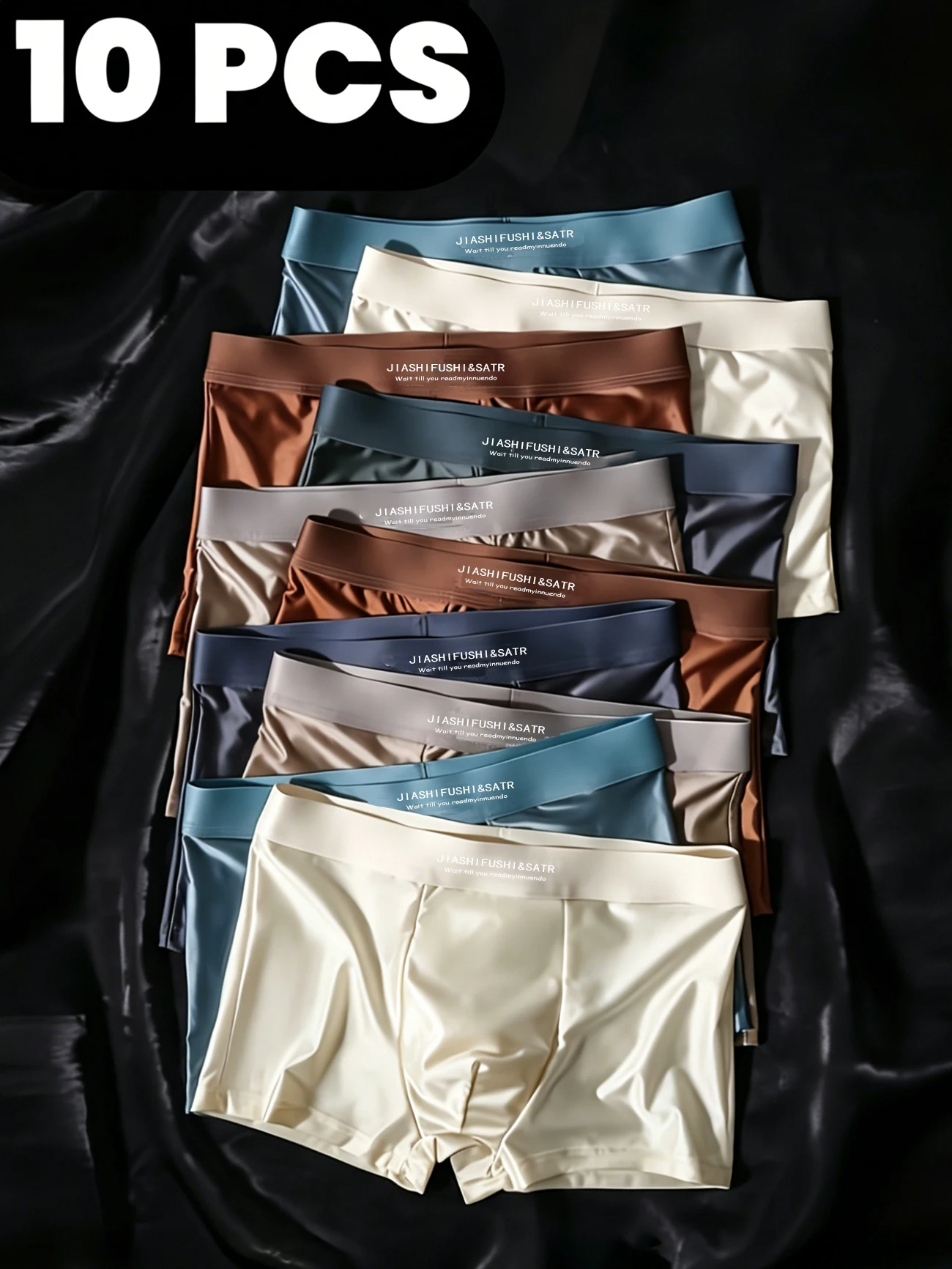 

10PCS Men's Summer Satin Underwear Ice Silk Briefs Breathable Comfort Lightweight Smooth Flat Luxury Solid Color Boxer Shorts