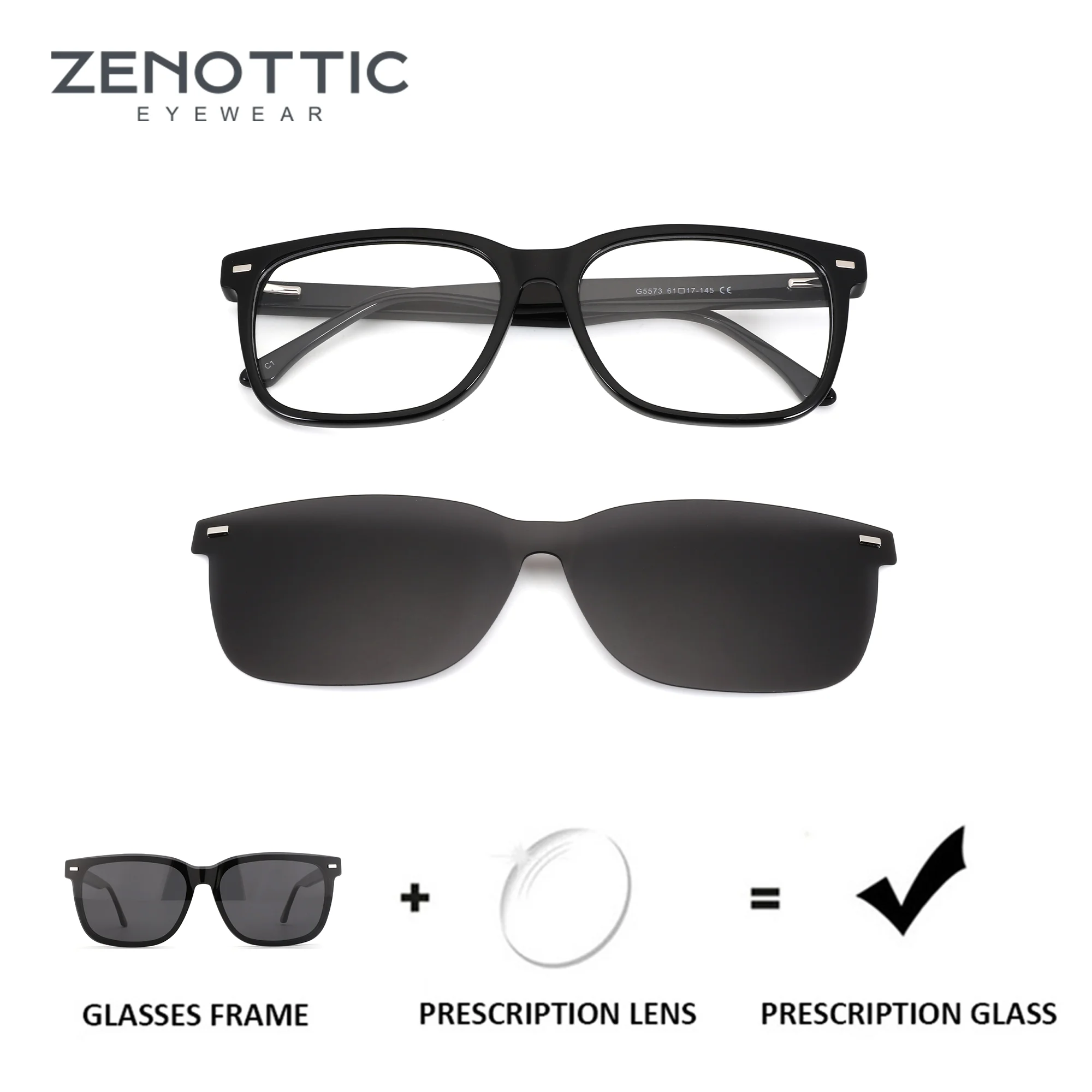 ZENOTTIC – lunettes de soleil carrées en acétate pour hommes, taille XXL, à clipser, verres progressifs, lunettes optiques